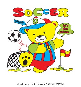 cartoon bear vector illustration playing soccer