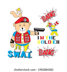 cartoon bear vector illustration of a police academy