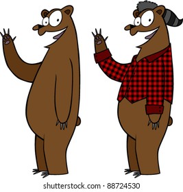 Cartoon Bear Waving Dressed As A Lumberjack