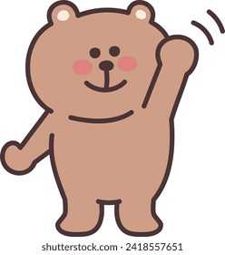 Cartoon bear waving at someone with a smile. Vector illustration isolated on a transparent background.