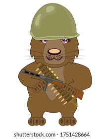 Cartoon-Bär mit Waffe und Helm