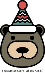 A cartoon bear wearing a hat and a party hat. The bear is smiling and he is having a good time