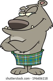 cartoon bear wearing a kilt