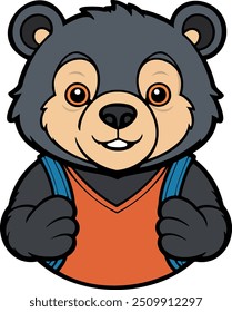 Cartoon bear wearing an orange backpack