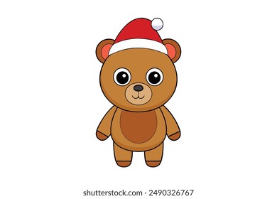Cartoon Bear Wearing Santa Hat Vector Illustration Clipart and Line Art Design