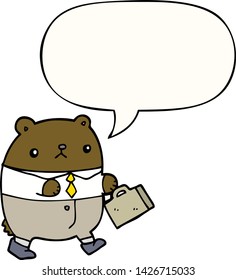 cartoon bear in work clothes with speech bubble