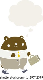 cartoon bear in work clothes with thought bubble in retro style