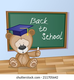 Cartoon Bear wrote chalk on a blackboard 