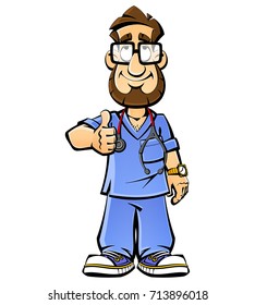 Cartoon of a bearded doctor. Gestures and emotions. From a large set of mascots.