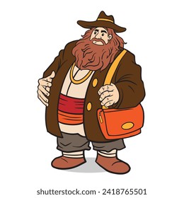 cartoon of bearded fat oldman wizard character vector 