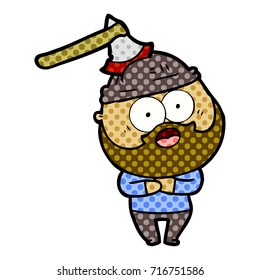 cartoon bearded man with axe in head