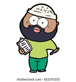cartoon bearded man with clipboard and pen