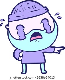 cartoon bearded man crying in bright neon colors