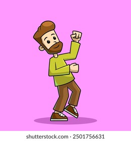 Cartoon Bearded Man Dancing Illustration