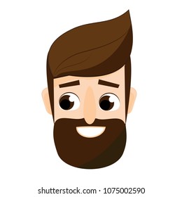 Cartoon bearded man face. Friendly hipster male avatar, user icon