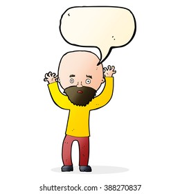 cartoon bearded man panicking with speech bubble