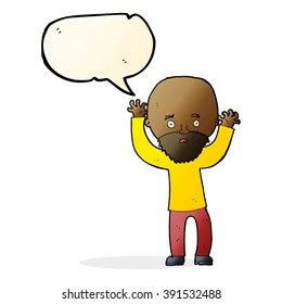 cartoon bearded man panicking with speech bubble