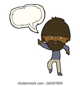 cartoon bearded man pointing and laughing with speech bubble