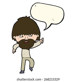 cartoon bearded man pointing and laughing with speech bubble