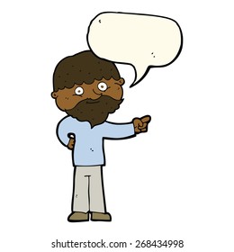 caricatura de un hombre barbudo señalando con burbuja de habla