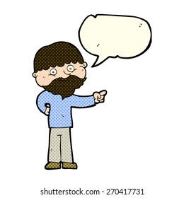 caricatura de un hombre barbudo señalando con burbuja de habla