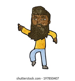 caricatura de un hombre barbudo señalando el camino