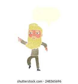 cartoon bearded man pointing the way with speech bubble