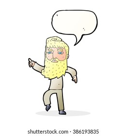 caricatura de un hombre barbudo señalando el camino con una burbuja de habla