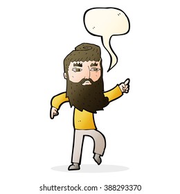 cartoon bearded man pointing the way with speech bubble