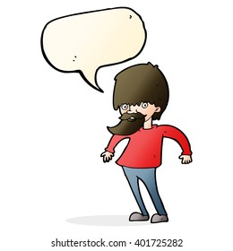cartoon bearded man shrugging shoulders with speech bubble