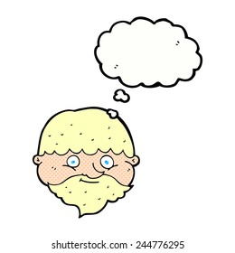 caricatura de hombre barbudo con burbuja de pensamiento