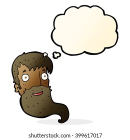 caricatura de hombre barbudo con burbuja de pensamiento