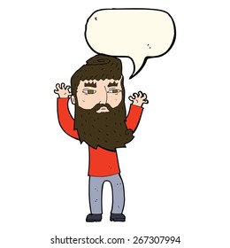 cartoon bearded man waving arms with speech bubble