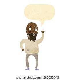 cartoon bearded man waving with speech bubble