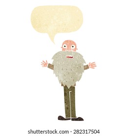 caricatura de un anciano barbudo con burbuja de habla