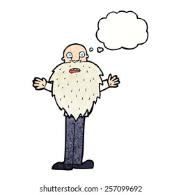 caricatura de un anciano barbudo con burbuja de pensamiento