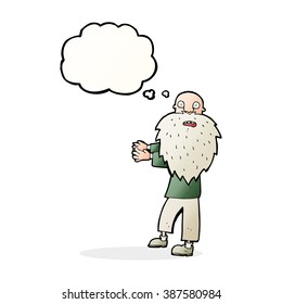 caricatura de un anciano barbudo con burbuja de pensamiento