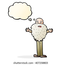 cartoon bearded old man with thought bubble