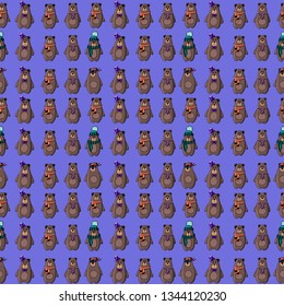 Cartoon bears, hand drawn style. Forest characters. Vector kids illustration, natural backdrop in children style.