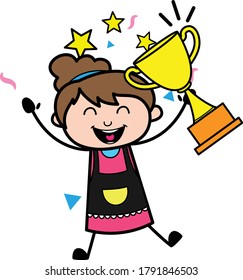 Cartoon Beautician holding Trophy Character Design Illustration