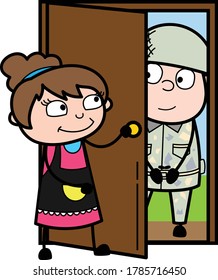 Cartoon Beautician opening Door Illustration