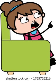 Cartoon Beautician sitting on sofa