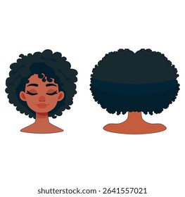 Cartoon Beautiful Afro Woman Front And Back Side Face Simple Design Icon Digital