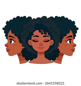 Cartoon Beautiful Afro Woman Front And Side Face Icon Digital Simple Design Source 