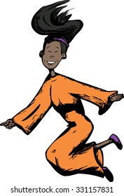 Cartoon of beautiful Asian teen female jumping