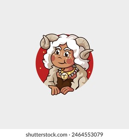 Dibujo animado hermosa y linda muchacha logo mascota para el signo del zodiaco Aries alegre, duro, valiente