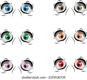 Cartoon beautiful eyes vector set. wondering emotion eyes