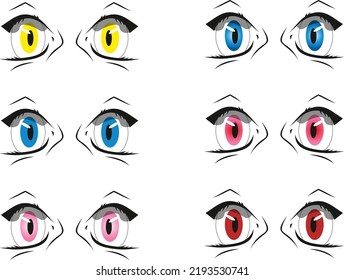Cartoon beautiful eyes vector set. wondering emotion eyes