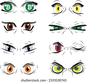 Cartoon beautiful eyes vector set. eyes with different characters.