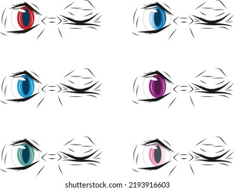 Cartoon beautiful eyes vector set. angry eyes of devil